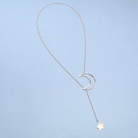 Yheakne Boho Moon Star Lariat Necklace Long Gold Y Drop Necklace Chain Hollow Moon Choker Star Pendant Necklace Minimalist Y Necklace Jewellery for Women and Girls