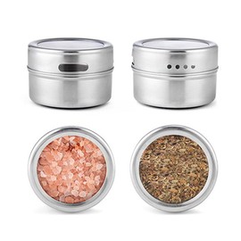 4 Pieces Stainless Steel Magnetic Spice Tin Seasoning Jars Spice Container Storage Box with Iron Sheet,Transparent Lid for Kitchen Refrigerator/Wall,Outdoor Barbeque