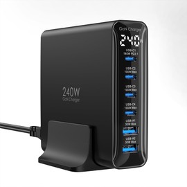 TOPADRE 240W Charger, Type-c Rapid Charging, PD Charger, 100 W, Single Port C1, 140 W, USB Outlet, 6 Outlets, Type C Charger, Includes Display, Tabletop, Compact, 6 Devices Simultaneously, GaN