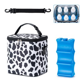BABEYER Breastmilk Cooler Bag with Ice Pack Fits 6 Baby Bottles Up to 9 Ounce, Baby Bottle Bag with Shoulder Strap for Nursing Mom Daycare, Cow