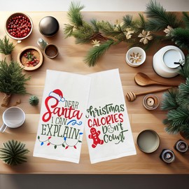 fillURbasket Fun Christmas Kitchen Towels Set Cotton Cute Xmas Dish Towels 6 Pack with Funny Sayings Holiday Flour Sack Kitchen Towels for Dish Drying Hand Drying Decoration 15”x25”