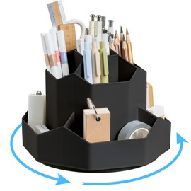 Ceysin Desk Organiser, 360 Degree Rotating Pen Pencil Holder with 9 Compartments, Multifunctional Pen Pots Makeup Brushes Holder Desktop Stationary Storage for Home Office Supplies Desk Tidy (Black)