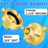 Brass Hydrant Adapter - 1-1/2" NST/NH Female x 3/4" GHT