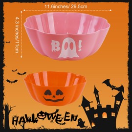 4 Pcs Large halloween candy bowl Trick or Treat Candy Bowl 11.6x4.3 Inch Reusable Plastic Pumpkin Bowl for Halloween Party Decor Supplies (Orange Pink)