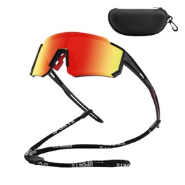 Sports Cycling Polarized Sunglasses for Men and Women, Lightweight Sun Glasses with UV400 Protection for Cycling Running Mountain Fishing(Black Frame-Red Lens)