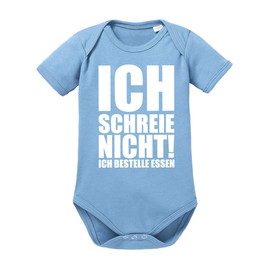 clothinx Ich schreie nicht ich bestelle Essen Baby Bodysuit with Saying - Sayings Body Organic Cotton - Funny Gift Idea - Gift Birth Newborn Girls Boys Baby Bodysuit, Sky blue with white print