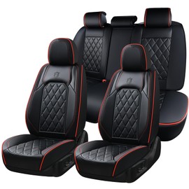 Coverado Car Seat Covers Full Set, Luxury Faux Leather Waterproof Seat Covers, Black Car Seat Covers, Universal Car Seat Protector Leather Car Seat Cushion, Carseat Cover Fit Most Cars, Black&Red