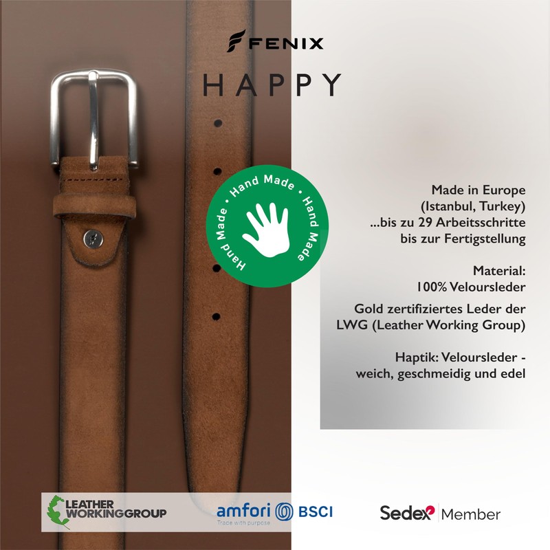 Fenix Men's Belt, Adjustable Leather Belt, Happy Size 85 cm