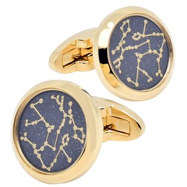 Jonwo Sky Constellation Pattern Round Men's Cufflinks In Gift Case Sparkling Blue Goldstone Cufflinks for Men Jewelry for Wedding Party Business Birthday Anniversary Dress (Golden Tone)