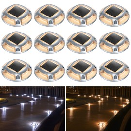 AGPTEK AGPTEK Solar Driveway Lights Outdoor 12 Pack, 2 Color Modes LED Deck Dock Marine Waterproof Driveway Marker Lights for Step Sidewalk Stair Garden Pathway Walkway Yard (Warm White/Cool White)