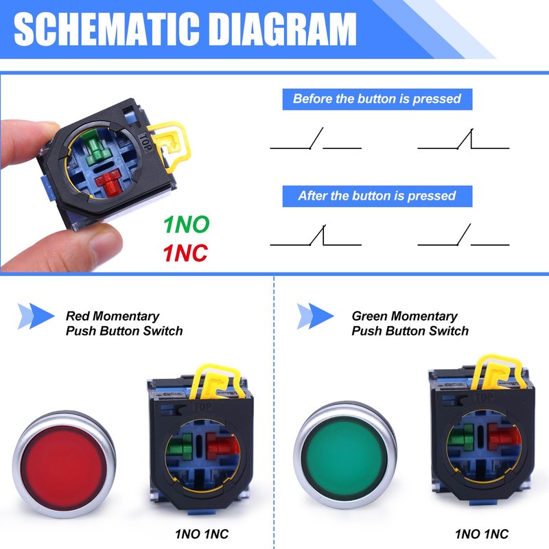 Taiss 2pcs 22mm Momentary Push Button Switch 10A 440V 1NO