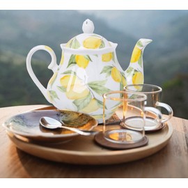 European Style Ceramic Teapot Coffee Pot Water Pot Porcelain Vintage Gift Tea Pot (Lemon)