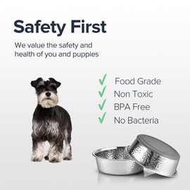 URBUDDIES 2 Pack Hammered Stainless Steel Dog Bowls, Premium Metal Dog Bowls with Non Slip Rubber Bottom, Dishwasher Safe, Easy to Clean, 4 Cup, Gray Bottom