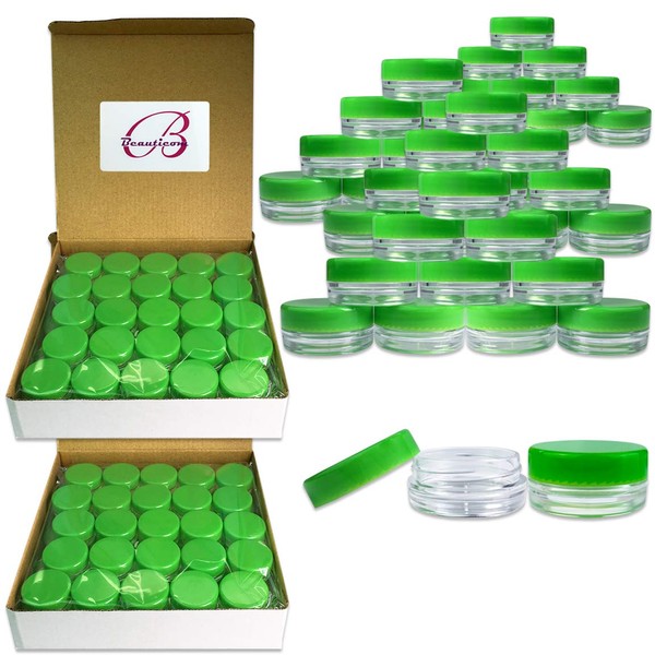 Beauticom (150 Pieces Jars + Lid) 3G/3ML Round Clear Jars