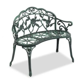 Antique Green Outdoor Cast Aluminum Patio Bench with Curved Legs and Rose Pattern Elegant Porch Bench Chaircolor: as picture Color