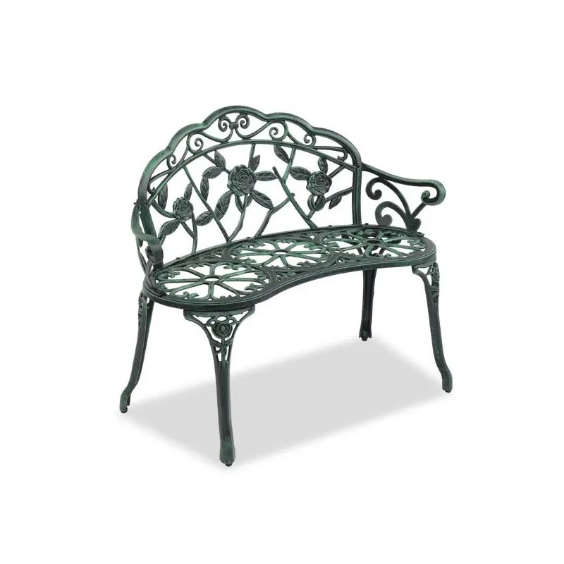 Antique Green Outdoor Cast Aluminum Patio Bench with Curved Legs