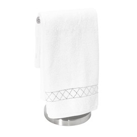 Bath Towel with X Pattern, Durable, Sparkling Rhinestones on Cotton Terry Cloth, for Glamorous Home Bath Decor, White, 30x54, Sold Individually