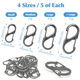 20 Pcs Small Carabiner Clip, Dual Spring S Carabiner, 4 Sizes Mini Carabiner Clip, Small Carabiner for Camping Outdoor (Gun)