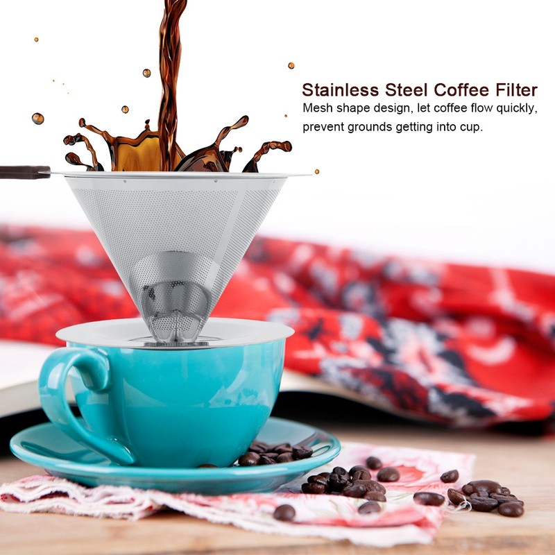 Stainless Steel Coffee Filter Reusable Double Layer Brew Dripper with