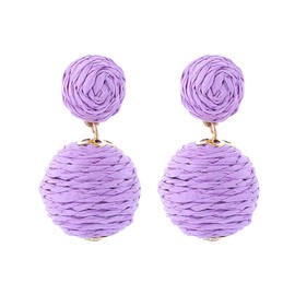 Statement Raffia Earrings for Women Ball Geometric Lantern Ratten Drop Earrings Palm Bohemian Dangle Earrings Summer Tropical Beach Jewelry, Metal, No Gemstone