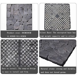 DIY Deck Tiles Natural Patio Marble Floors, Outdoor Garden Terraces Balcony Floors, Decking Easy to Install, Efficient Drainage(Black)