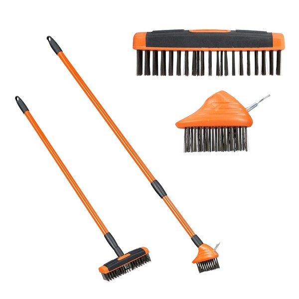 1x Red Telescopic 3-in-1 Steel Weed Brush - Wire Garden