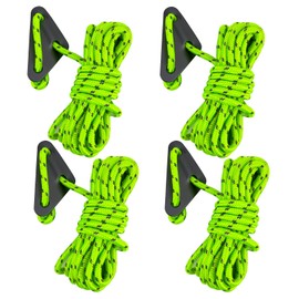 makstore 4 PACK 6mm Tent Guy Ropes, 4m long Reflective Outdoor Guy Ropes with Tensioner, 650LB Heavy duty Nylon Cord Rope for camping (Green, 6mm)