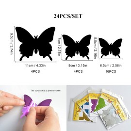 3D Butterfly Wall Stickers, CAYUDEN 24pcs Removable Mirror Butterfly Stickers DIY Butterfly Decor 3 Sizes 3D Butterfly Wall Decal for Room, Door, Window, Wedding, Party Decoration (Silver)