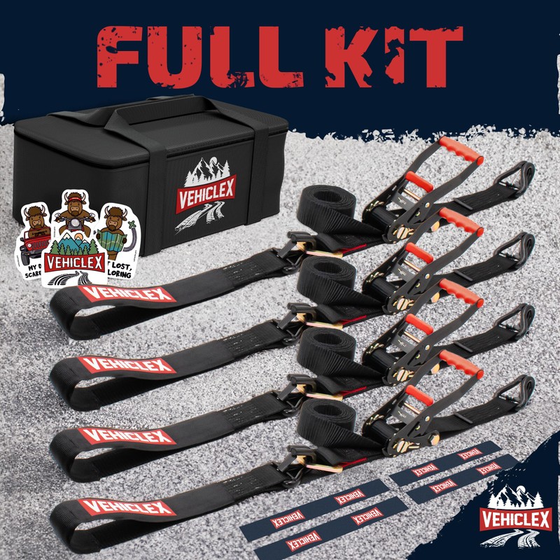 Vehiclex Combo Axle Tie Down Straps 4PK — 2"x9.5ft Integrated