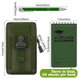 Eaasty Waterproof Notebook and Pen Set 3 x 5 Inch Pocket Tactical Notebook with 1 Metal Weatherproof Pen and 1 Fabric Cover for Outdoor Activities Recording(Army Green,5 Pcs)