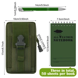 Eaasty Waterproof Notebook and Pen Set 3 x 5 Inch Pocket Tactical Notebook with 1 Metal Weatherproof Pen and 1 Fabric Cover for Outdoor Activities Recording(Army Green,5 Pcs)