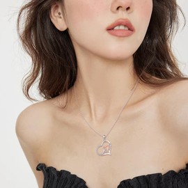 Ballerina Necklace Sterling Silver Heart Necklace Rose Ballerina Dancer Ballet Dance Pendant Necklace Dance Jewelry Gifts for Women