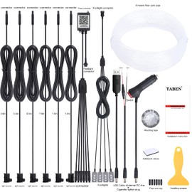 TABEN Car Ambient Lighting Kit 8m Fiber Optic 64 Colors Bluetooth APP Control USB Car Footwell Atmosphere Light, DIY 16 Millions RGB Multicolor Sound Active Music Sync Car Interior Lighting DC 12V