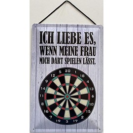 Blechschild With Cord 30 x 20 cm Ich Liebe es, wenn Meine Frau Mich Dart Spielen lässt - Blechemma