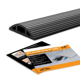 4-Foot Cord Cover - Floor Cable Management Kit for Indoor or Outdoor Use - 3-Channel Cable Raceway for Sidewalks or Walkways by Simple Cord (Black)