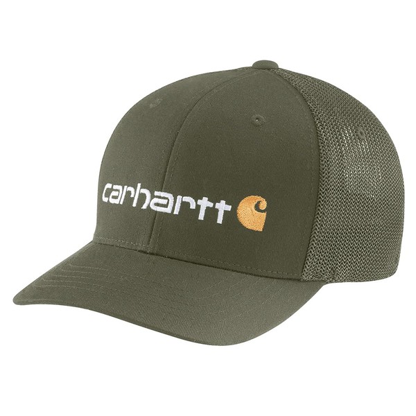 Carhartt Men's Rugged Flex Fitted Canvas Mesh-Back Logo Graphic Cap,
