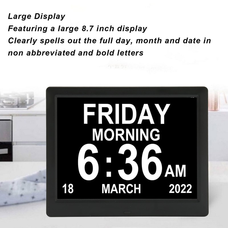 8.7inch Digital Day Calendar Clock Auto Dimming Large Display Medication