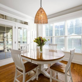 GEPOW Rattan Farmhouse Pendant Light Fixtures, 1-Light Large Boho Natural Hand-Woven Pendant Lights Kitchen Island, 14.2'' in Dia