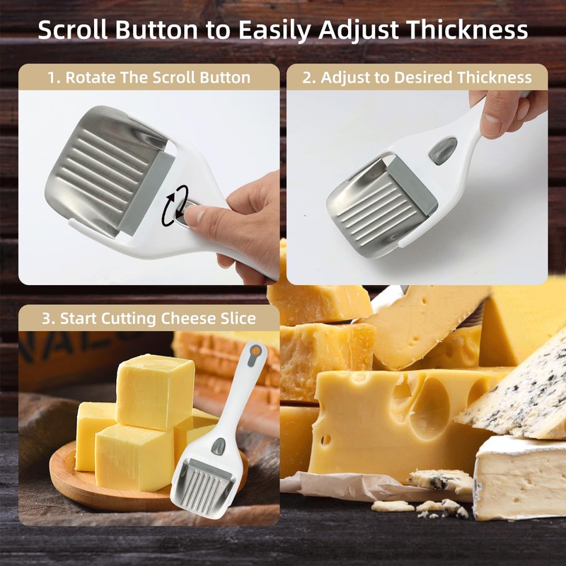 VacFreKep Kitchen Stainless Steel Cheese Slicer,Adjustable Handheld Cheese Cutter with