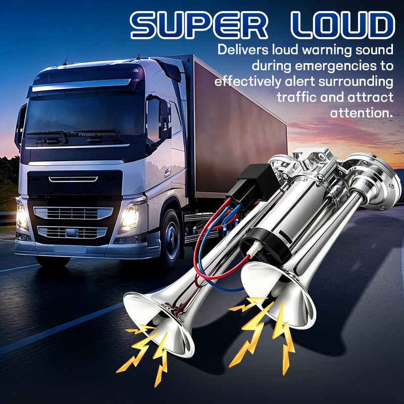 BURMONG 12V 600DB Super Loud Electric Air Horn, Silver Dual