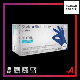 AMPri Med-Comfort Nitrile Gloves, Dark Blue, Pack of 100, Size XL, Powder-Free, Style Blueberry by Med-Comfort: Nitrile Disposable Gloves in Sizes XS, S, M, L, XL