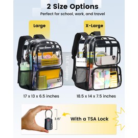 Vorspack Clear Backpack with TSA Lock, Large Clear Bookbag, Black