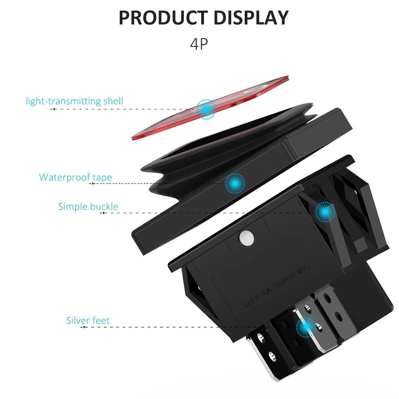 DIYhz 2Pcs AC 16A 250V/125V 2 Position ON/Off Waterproof Boat