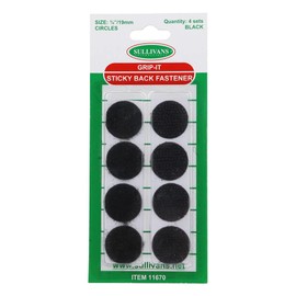 Sullivans Stick-on Hook and Loop Dots, 19 mm Size, Black