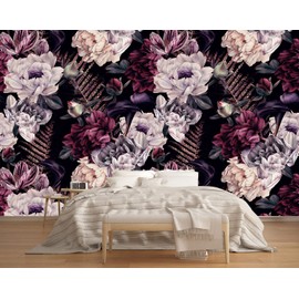 MFWFM Floral Wallpaper Watercolor Dark Peony Flowers Mural Wallpaper for Bedroom Living Room (Not Peel n' Stick)