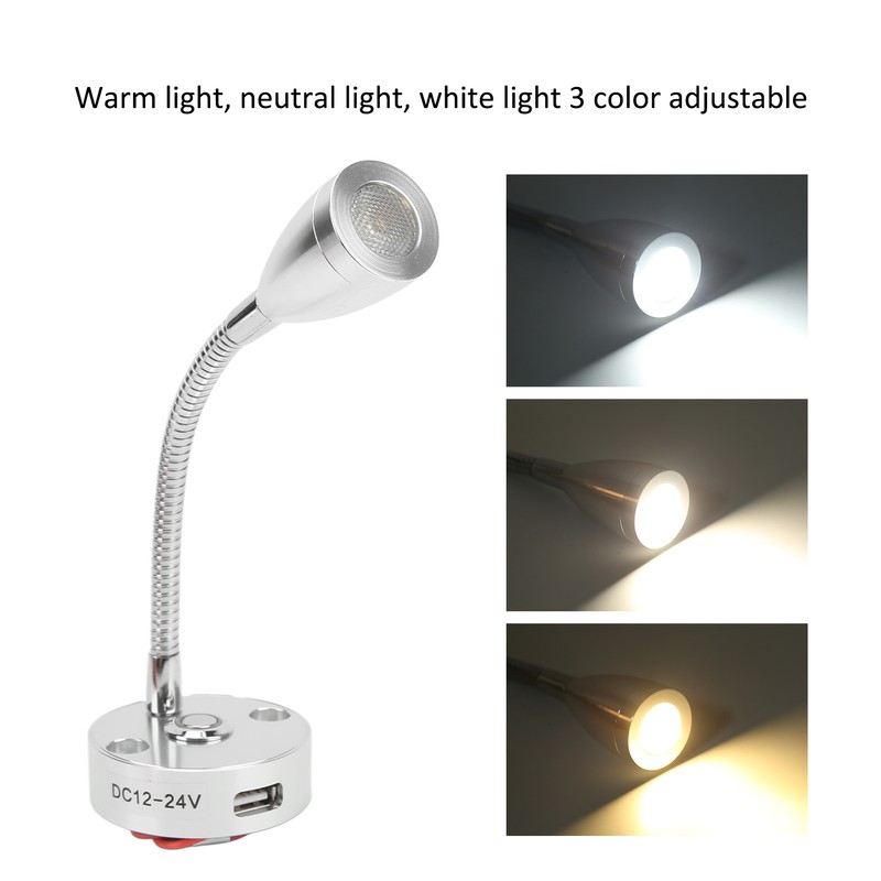 RV Reading Light Flexible Neck 3 Color Light 12‑24V 3W