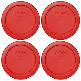 Pyrex 7202-PC 1-Cup Poppy Red Food Storage Replacement Lid (4-Pack) - Made in USA