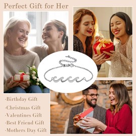 Pulsera de Plata 925 Mujer, Pulseras de Amistad, Brazalete para Dama Elegante, Regalos de Cumpleaños para Mujer, Joyeria Accesorios Regalo para Mamá Novia Amiga