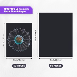 Crtiin 100 Sheets Black Sketch Drawing Paper Heavyweight 150 GSM /100 Lbs Artist Drawing Paper Sketchbook for Colored Pencil, Oil Pastel, Charcoal, Gel Pen, Chalk(6 x 9 Inches, 9 x 12 Inches)