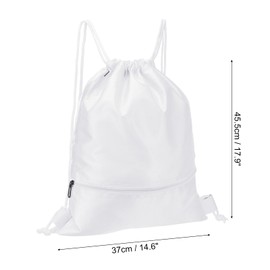 PATIKIL Drawstring Backpack Bag, Drawstring Gym Bag String Backpack with Zip Pocket for Women Men, White